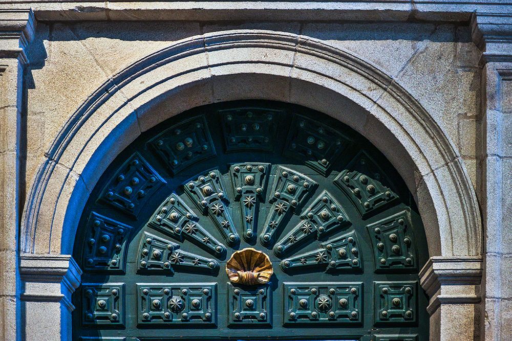 Spain-Galicia Cathedral in Santiago de Compostela-doorway highlighting the scallop shell